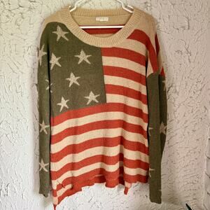 Easel American Flag Sweater Size Medium Patriotic USA Knit Pullover Oversized